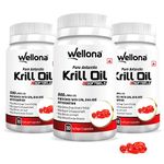 Wellona Pure Antarctic Krill Oil 500 mg | 100% Krill Oil Omega 3 Capsule, EPA & DHA with Marine Phospholipids & 2% Astaxanthin for Healthy Heart | Brain, Joint, Liver, Eye & Skin Health 30 Softgels