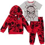 Marvel Spider-Man Tie Dye French Terry Zip Up Hoodie Graphic T-Shirt Pants Infant to Toddler, Spiderman Red, 14-16