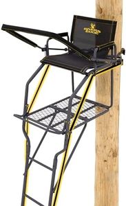 Rivers Edge® Jumbo Jack™ LS 1-Man Ladder Stand, 19’ Height, Lockdown™ Strapping System, Wide Flip-Up TearTuff™ Mesh Seat, Jumbo Platform, Flip-Out Footrest, 2-Way Adjustable Shooting Rail, RE676