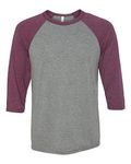 Bella + Canvas Unisex 3/4-Sleeve Baseball T-Shirt, 2XL, GRY/MAROON TRBLN