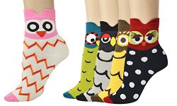 Vinsani® Owl Print Socks 5 Pairs Pack - Multi Design & Colour OneSize Fits All Cotton Socks