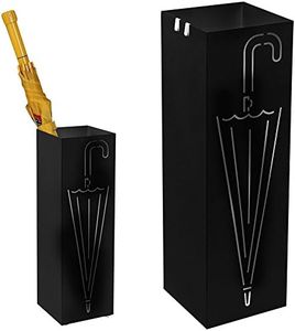 BAKAJI Portaombrelli Stand in Ferro Design BAK3B Forma Quadrata Nero con Decorazione Intarsio Ombrello Vaschetta Salvagoccia e Ganci per Ombrelli Pieghevoli Dimensioni 49 x 15,5 cm