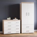 DRP Trading White & Sonoma Oak 2 Piece Bedroom Furniture Set, 4+4 Drawers Chest, 2 Door Wardrobe, Ample Storage, Elegant Décor, Ideal for Bedroom Organisation, Quality Bedroom Set…