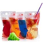 Reusable Drink Pouches - 50 Clear Drink Bags with 50 Straws - Double Zipper Reusable Smoothie Pouches Juice, Clear Zipper Pouch Storage Bags, Leak-Free and BPA Free