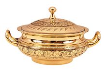 INDIAN ART VILLA Brass Mughlai Embossed Design Casserole with Lid 775 ML - Decoration Tableware Home Hotel Restaurant