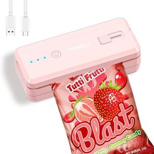 WOSERLD 2 in 1 Mini Bag Sealer and Cutter Heat Sealer Rechargeable Chip Bag Sealer machine sealer portable sealer with lithium 1300mAh battery kitchen food packaging seal Bag Sealer for Snacks(pink)