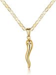 Barzel 18K Gold Plated Flat Marina Chain With Italian Horn Necklace Cornicello - Made In Brazil