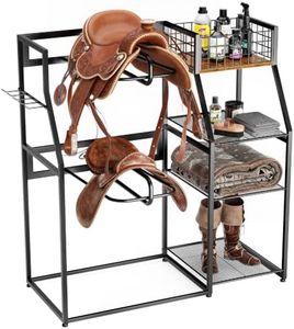 Saddle Rack with Storage, Heavy Duty Stand for Western & English Saddles