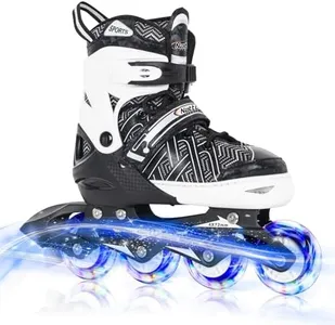 Nattork Adjustable Inline Skates for Big Boys Youth with Light up Wheels - Black Youth Blade Roller for Beginners Teen Size 5 6 7 8 Ages 11 12 13 14 15