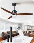 EDISHINE 52 Inch/132cm Wood Ceiling Fans with Lights and Remote Control, Quiet Ceiling Fans with Diammable LED and Reversible DC Motor, 6-Speed, Timer