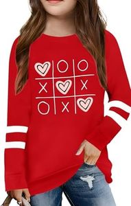 LAZYCHILD Kids Valentine Shirt Girls Valentines Day Shirts Heart Graphic Long Sleeve Striped Tee Tops 5-14 Years