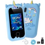 Ainiv Kid Smart Phone for Girls, Blue Unicorns Kids Toy Phone Gifts, Touchscreen Learning Education Phone with Dual Camera, Christmas Birthday Gifts for 3 4 5 6 7 8 9 Year Old Girls with 8GB SD Card