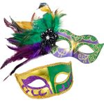 MYSEUNI 2024 New Mardi Gras Mask with Feathers - Venetian Couples Masks for Masquerade Party, Carnivals, Halloween, Cosplay Party, Theme Ball