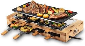 Indoor Grill, CUSIMAX Raclette Table Grill, 1500W Electric Grill Korean BBQ Grill with 2 in 1 Reversible Non-stick Plate/Wooden Base, Party Grill with 8 Trays & Wooden Spatulas, New Model