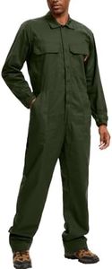 WORK IDEA Men's Coveralls Long Sleeve 100% Cotton Twill Workwear Jumpsuit Relaxed Fit, Army Green, S