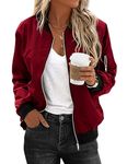 Zeagoo Jackets For Women UK Lightweight Bomber Jacket Zip Up Windbreaker Jacket Long Sleeve Coat with 2 Pockets Wine Red L