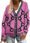 PRETTYGARDEN Women's Fall Chunky Knit Cardigan Sweaters Casual Open Front Button Up Winter Coats Outerwear (Rose Red Green,Medium)