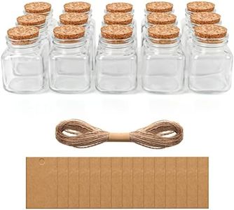 BELLE VOUS Lot de 15 Pot avec Bouchon Liege, Ficelle et Étiquettes - Mini Bocaux en Verre de 100 ml - Petit Bocal en Verre pour Mariage - Pot Verre Dragées, Vœux & Loisirs Créatifs