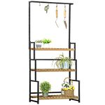 Outsunny Tall Plant Stand with Hanging Hooks, 3 Tiered Plant Rack for Indoor Outdoor Porch Balcony Living Room Bedroom