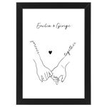 Personalised Couple Holding Hands Art Print | Gift Idea for Wedding, Engagement, Valentines or Anniversary | Minimalist Style Print | A3, A4 and A5 Wood Effect Frames Available