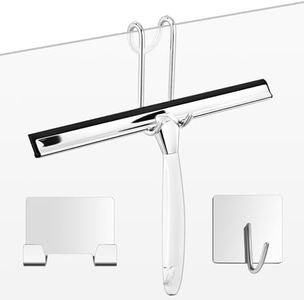 12” Shower Squeegee — Squeegee for Shower Glass Door,All-Purpose Shower Squeegee for Glass Doors, Bathroom, Window and Car Glass, Stainless Steel Squeegee for Shower Doors with Adhesive Hooks
