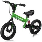 Rennmeister® Balance Bike | 12' Wheels | Suspension | Ages 3+ | Adjustable Seat & Handlebar | Kickstand | Exercise Kids Children Toddler Bicycle | Black Green