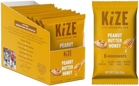 KiZE Energy Bar, Peanut Butter Honey, 6 Ingredients, Dairy Free, 7g Protein, Clean & Simple Real Food, Gluten Free, Non-GMO, Soy Free, High Protein Meal Replacement Bars, Post and Preworkout Snack, Mission Based (10 Count)