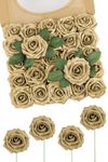 N&T NIETING Glitter Rose Artificial Flowers, 25pcs Fake Roses Flowers with Stems Real Touch Faux foam Roses for Wedding Bouquets Party Office Baby Shower Home Christmas Decoration(Golden)