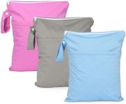 SEEBEL 3 Pack Wet Dry Bags for Baby Cloth Diapers,Washable Travel Bags,Beach,Pool,Gym Bag for Swimsuit/Wet Clothes with 2 Pockets (11" x 14.3")-Pink,Grey,Blue