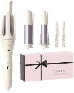 3 in 1 Automatic Curling Iron, Hair Curlers with 3 Curling Barrels (1" - 1.25" - 1.5"), Rotating Curling Iron with 3 Temp, 2-Way Rotation, 10S Fast Heating, Anti-Scald, Dual Voltage, White