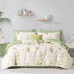 SAPHREAS Lily of The Valley Duvet Cover Set King Size Cotton Classic Comforter Cover Set 4 Piece 1 Duvet Cover 2 Pillow Shams 1 Fitted Sheet