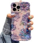 Casechics Compatible with iPhone Case,Cute Laser Flower Floral Wavy Curly Water Ripple Bumper Silicone [Military Drop&Camera Lens Protection] Shockproof Cover Phone Case (Purple,iPhone 15)