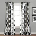 Lush Decor Mid Century Geo Light Filtering Window Curtain Panel Pair, 52" W x 84" L, Black & Gray