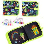 MANOGYAM Kids Erasable Doodle Book | Art Book | Drawing Book | Reusable Drawing Pads with 12 Watercolor Pens | Portable Drawing Toy Books Gifts for Kids (2Pc Green)