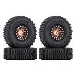 INJORA RC Tires 1.0 Wheel Rims & Mud Tires Set for 1/24 RC Crawler Car AX24 Axial SCX24 AXI90081 AXI00001 Upgrade Parts(Black＆Copper)