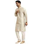 SOJANYA (Since 1958, Men's Silk Blend Cream Striped Kurta & Off White Churidaar Pyjama Set, Size: 36