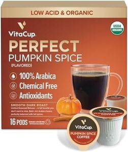 VitaCup Organic Pumpkin Spice Coffee Pods, Low Acid, Lab Tested for Mold, Toxins and Chemicals, Fair Trade Certified, Recyclable Single Serve Pods, 16ct