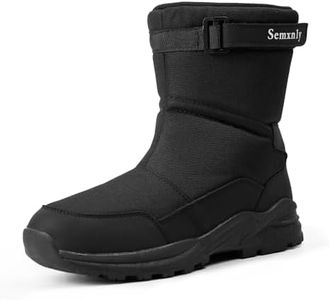 Semxnly Men's Snow Boots - Fur Lined Waterproof Winter Shoes, Anti-Slip Lightweight Men's Winter Mid-Calf Snow Boot for Outdoor Working Black