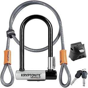 Kryptonite Kryptolok Mini-7 Bike U-Lock with Cable, Heavy Duty Anti-Theft Bicycle U Lock, 12.7mm Shackle and 10mm x4ft Length Security Cable with Mounting Bracket and Keys