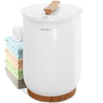 SereneLife Luxury Bucket Towel Warmer for Bathroom, Large Bucket Style Towel Warmer, Auto Shut Off, Fits Up to Two Oversized Blankets, Bathrobes, PJ's & More, White/Bamboo