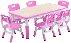 GAOMON Kids Table and 6 Chair Set,Height Adjustable Toddler Arts & Crafts Table and Chair Set for Ages 2-10,Max 300lbs Kids Activity Art Table for Classroom Daycares,Home