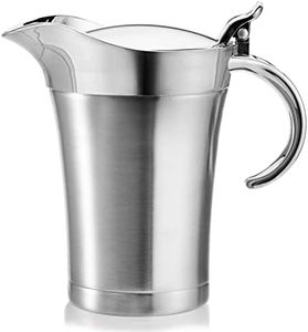 Peohud Gravy Boat, 304 Stainless Steel Double Insulated Sauce Jug with Hinged Lid, 24 Oz Gravy Warmer Pitcher for Home and Kitchen