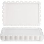 Peohud 12 Pack White Plastic Serving Tray with Lace Rim, Rectangle Food Trays, Disposable Serving Platters and Trays for Party, Wedding, Restaurant, 14.4" x 9.3"