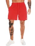 Men Red Training Shorts Athletic Gym Mens Shorts - Workout Black Quick Dry Basketball Shorts with Pockets for Running Casual Activewear Large