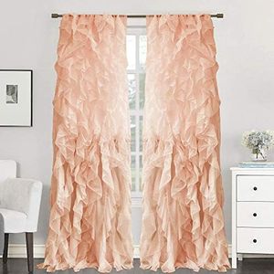 Sweet Home Collection 2 Pack Window Panel Sheer Voile Vertical Ruffled Waterfall Curtains, 108 in x 50 in, Spice