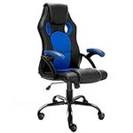 JL Comfurni Executive Office Chair Computer Desk Chair Ergonomic Swivel Gaming Chair Home Office Chair Faux Leather Rocking Racing Chair Black & Blue