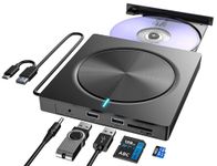 External CD DVD Drive, USB 3.0 and Type-C Portable CD/DVD +/-RW ROM Burner Rewriter with SD/TF & USB Ports, CD/DVD Player for Laptop, Desktop, MacBook, iMac, macOS/Linux/Windows 11/10/8/7/XP