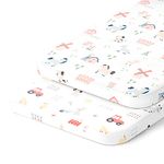 Bedside Sleeper Bassinet Sheets for 32 x 19 Inch Mattress Pad – Compatible with Ronbei, Pamobabe, Nordmiex Bassinet – 100% Jersey Cotton – Farm Animals – 2 Pack