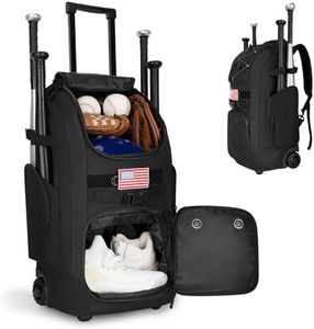 Rolling Baseball Bag with Wheels, 60L Capacity Wheeled Softball bag with Shoe Compartment for Youth & Adult, Bat bag with Hidden Straps,Fence Hook,Holds 4 Bat, Helmet, Glove