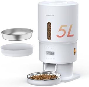 Nityers Automatic Cat Feeder, 5L/21 Cups Cat Food Dispenser with Stainless Steel Bowl & Desiccant Bag, Dual Power Supply, Up to 6 Meals, 10s Voice Recording